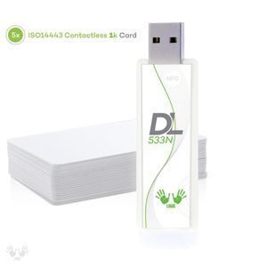 NFC USB Dongle – Tarjetas NFC Reader Writer dl533 N USB Stick + 5 Contactless 1 K iso14443 1 K – apoya Libnfc