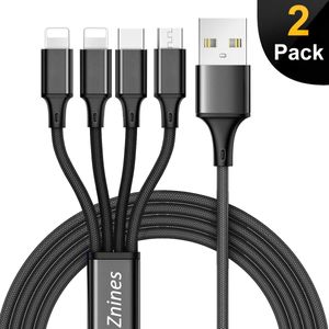 Cable de carga múltiple, cable de carga, 2 unidades, 4 en 1, trenzado de nailon, universal, cable USB múltiple, adaptador de cable de carga con conect