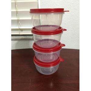 Tupperware ideal Little Juego de 4 cuencos para aperitivos, sellos de Sheer con rojo