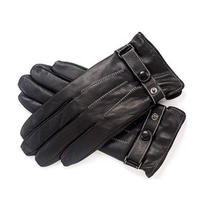 Guante de piel de oveja italiana para hombre, forro polar con cinturón