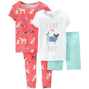Carters 4-Piece Snug Fit algodón Pjs Love My Dog Rosa, 12 meses, Dogs