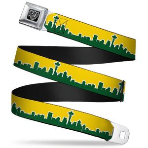 Buckle-Down Seatbelt Belt - Seattle Skyline Yellow/Emerald Green - 1.0" Wide - 20-36 Inches in Length