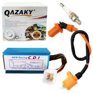 QAZAKY - Bobina de encendido de rendimiento + bujía A7TC + 5 pines CDI Box GY6 Motor de 4 tiempos 50 cc-110 cc 125 cc 150 cc Honda XR50 CRF50 Scooter