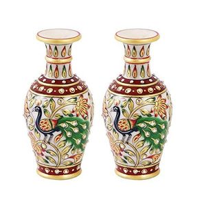 Artesanía Paradise mármol maceta de flores par con hermosas de pavo real pintado