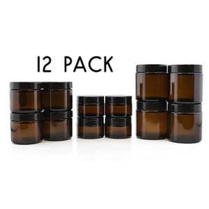 Frascos de vidrio ámbar de lado recto (paquete de 12); grandes contenedores para cosméticos, lociones, exfoliantes corporales y bálsamos