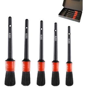 Petift Detailing Brush Set,5 Different Sizes - Premium Natural Boar Hair - Handle Holes for Hanging - No Shed Bristles - for Cleaning Engine,Wheel,Int