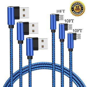 CTREEY - Cable micro USB de nailon trenzado para Samsung Galaxy S7 Edge/S6/S5, 90 grados, 3 unidades