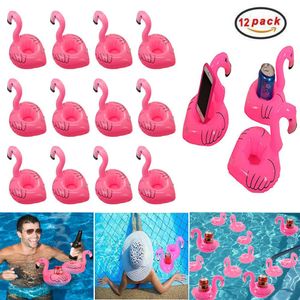 easyinsmile 12 piezas inflable Flamingo taza/Soporte de Bebida Agua Soporte flotante para piscina o playa fiesta