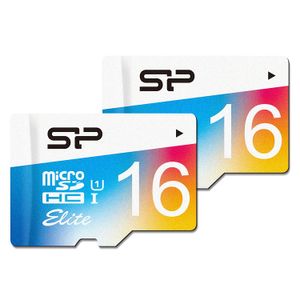 Silicon Power sp016gbsthbu1 V20au 2pk 16 GB Elite MicroSDHC UHS-1 tarjeta de memoria, con adaptador