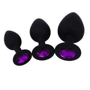 Eastern Delights® Elite 3pcs Jeweled Butt anal de silicona enchufes Entrenador Anal juguetes, color negro