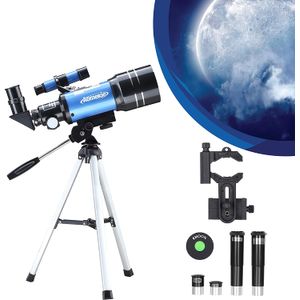Telescopio AOMEKIE para niños adultos astronomía principiantes 2.756 in telescopios refractores con trípode adaptador de teléfono Finderscope 1.5X eri