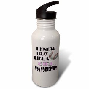 3dRose RinaPiro Sport citas – I Know I Play Like a Girl Try para mantener el ritmo. béisbol - Botella de agua con pajita giratoria de 574 ml (wb_27359