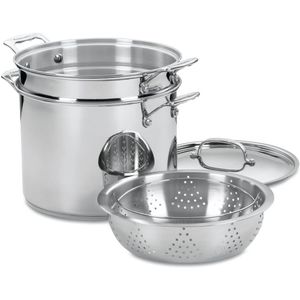 Cuisinart 77-412 - Juego de 4 unidades de vaporera/olla para pasta de acero Chef's Classic, 12 cuartos de galón, 77-412, Acero inoxidable