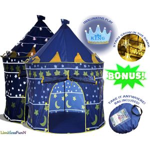 Tienda de campaña para niños con funda de transporte ligera [Pop Up portátil que brilla en la oscuridad estrellas azul] Castillo de juegos para niñas