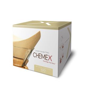 Chemex FSU-100 Filtros de café plegados en forma cuadrada, naturales. Paquete de 100 unidades., Marrón