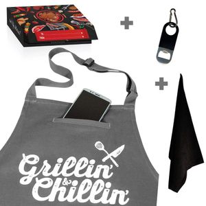 Delantal de chef West End para hombres de cocina, delantal divertido, delantal para barbacoa, 3 bolsillos, abridor, toalla y caja de regalo incluida,
