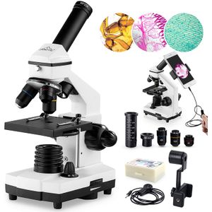 Microscopios 200X-2000X para niños estudiantes adultos, con conjunto de diapositivas de microscopio, adaptador telefónico, microscopios biológicos pot