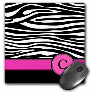 3dRose LLC 8 x 8 x 0.25 inches Mouse Pad, letra C Blanco y Negro Zebra Stripes Animal Print Con Rosa Con El Monograma Personalizado Inicial (MP _ _ _
