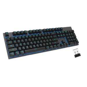Teclado mecánico con cable inalámbrico y USB de 2,4 GHz de Motospeed, 104 teclas, retroiluminado por LED, color azul, para juegos y tipos, compatible