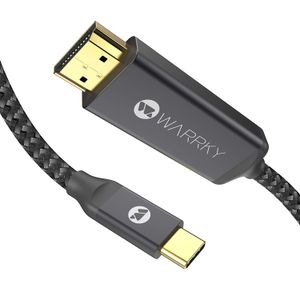 Cable USB C a HDMI (4 K @ 60 Hz), Warrky 5.9 ft [chapado en oro, alta velocidad] cable tipo C a HDMI Thunderbolt 3 compatible con MacBook Pro 2018/201