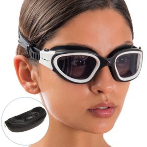 Lentes de natación de amplia visión AqtivAqua, estuche de diseño exclusivo, para entrenamiento acuático, en aguas abiertas. Línea para interiores y ex