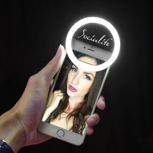 Minilinterna de anillo con luz LED de Socialite – intensidad regulable para fotografía y iluminación de vídeo HD para Vblogs y selfies universales par