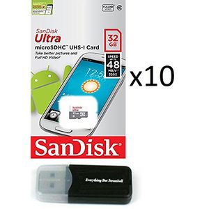 SanDisk 32 GB 32 G Micro SDHC Ultra (10 unidades) MicroSD TF Flash Tarjeta de memoria clase 10 de alta velocidad sdsqunb-0032g-gn3mn con todo lo pero