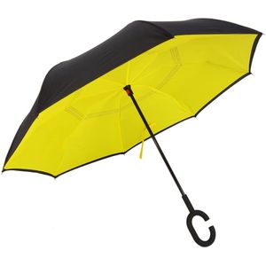 fifilary invertida paraguas de doble capa C Forma Handle Reverse bumbershoot resistente al viento plegable para viajes compras, Amarillo
