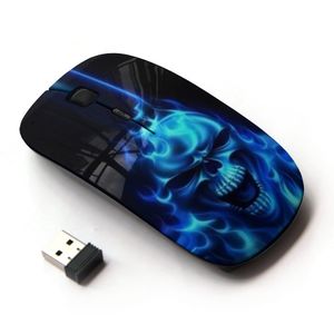koolmouse [óptico 2.4 G mouse inalámbrico] [Azul en llamas fangbanger Cráneo Esqueleto]