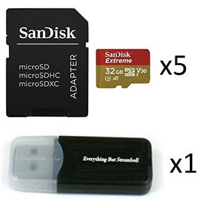 32 GB SanDisk Extreme (Cinco unidades) 4 K Micro tarjeta de memoria (sdsqxaf-032g-gn6ma) UHD Video velocidad 30 UHS-1 V30 32 G Bundle con MicroSD HC t