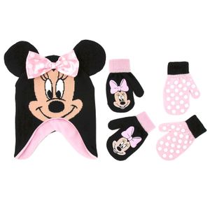 Disney - Gorro de lunares para niñas con diseño de Minnie Mouse y 2 pares de manoplas o guantes para clima frío