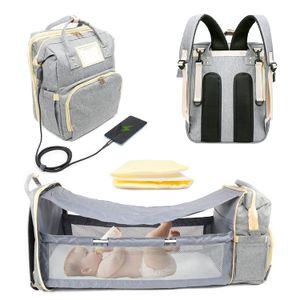 Bolsa de pañales, mochila grande con correas para cochecito y cambiador, bolsa de viaje, mochila resistente al agua con puerto de carga USB, bolsa de