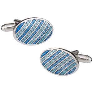 Handsome de los hombres Oval Gemelos de plata y esmalte azul por Cuff-Daddy