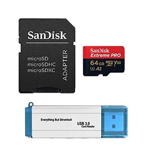 64GB Micro SDXC SanDisk Extreme Pro 4K Memory Card Bundle works with DJI Mavic 2, Pro, Zoom, Spark, Phantom 4, 4K UHD Video Drone V30 (SDSQXCY-064G-GN