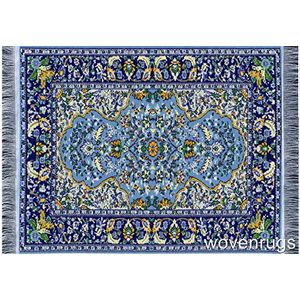 Bello color azul oriental Alfombra tejida Mousepad – Oriental Alfombra computadora mouse Miniatura