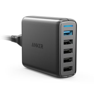 Anker Cargador Quick Charge 3.0 51.5W de 5 puertos USB, cargador de pared PowerPort Speed 5 para Galaxy S9/S8/Edge/Plus, Note 8/7, LG G4/G5, HTC One M