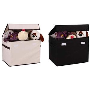 Prorighty [2 unidades, negro + beige] caja de juguete plegable, organizador de tapa, organizador para chica o chico, contenedor de regalos multiusos