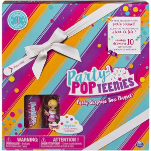 Party Popteenies Juego Party Surprise Box con confeti, exclusiva minimuñeca y accesorios coleccionables, para edades de 4 en adelante