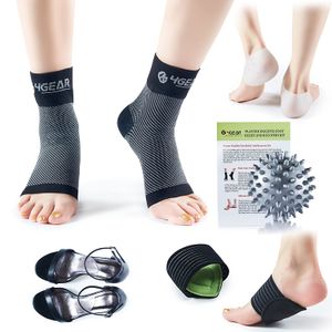 4GEAR - Kit de alivio y recuperación de fascitis plantar, 9 piezas, mangas de compresión para el cuidado de los pies, protectores de talón de silicona