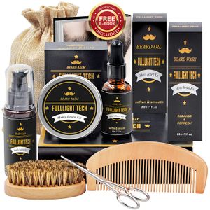 Kit de barba para hombres de aseo y cuidado con lavado de barba/champú, aceite de crecimiento de barba sin perfume, bálsamo de barba, acondicionador p
