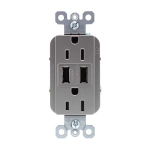 Legrand - Pass & Seymour radiant TM826USBWCCV6 - Cargador USB con tomas de corriente de pared de 15 A resistentes a manipulaciones dúplex para cargar