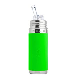 Pura Kiki Botella térmica de acero inoxidable con popote de silicona y manga de 9 onzas/260 ml (sin plástico, certificado de no toxicidad, sin BPA), V