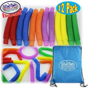 Matty's Toy Stop Pull 'N Pop Tubos de varios colores (toobs) con bolsa de almacenamiento – 12 unidades