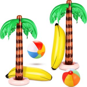 Meekoo 6 piezas de palmeras inflables Jumbo Coco Árboles Coloridos Beach Balls Rainbow Color Balls Playa Plátanos inflables para Hawaii Playa Luau Par