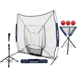 PowerNet - Red de práctica DLX de 2.8 x 2.8 in + playera de lujo + organizador de pelotas + paquete de 3 pelotas pesadas + paquete de zona de huelga |
