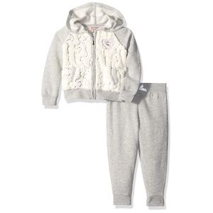 Juicy Couture Baby Girls '2 piezas fleece con capucha chamarra con pelo sintético y Pant Set