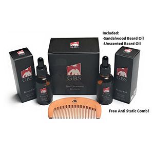 ¡Juego de regalo premium de aceite de barba sin olor, aceite de sándalo con peine de madera antiestático!