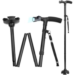 Caña plegable con luz LED – caña mágica original con luz LED para acercarse más fácilmente a la oscuridad, bastones de senderismo para hombres, cañas