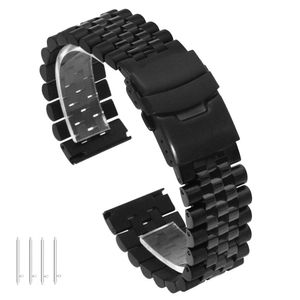 Correa de reloj de acero inoxidable plateado de liberación rápida Super 3D Engineer, con cierre de doble bloqueo, eslabones cónicos de metal pulido y