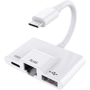 Adaptador de red con cable USB C Ethernet RJ45 LAN 3 en 1 USB C Ethernet y adaptador USB OTG y puerto de carga USB C compatible con MacBook iPad Pro G